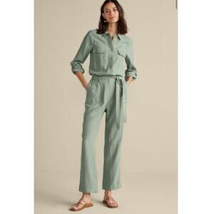 Soft Surroundings Kerry Utility Jumpsuit 10P Green Linen Blend Belted Safari